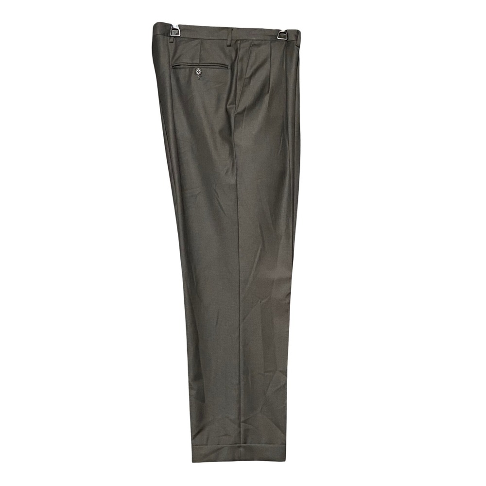 Santorelli Mens 34x30 Como 2 Luxury Serge Wool Pleated Cuffed Dress Pants Brown